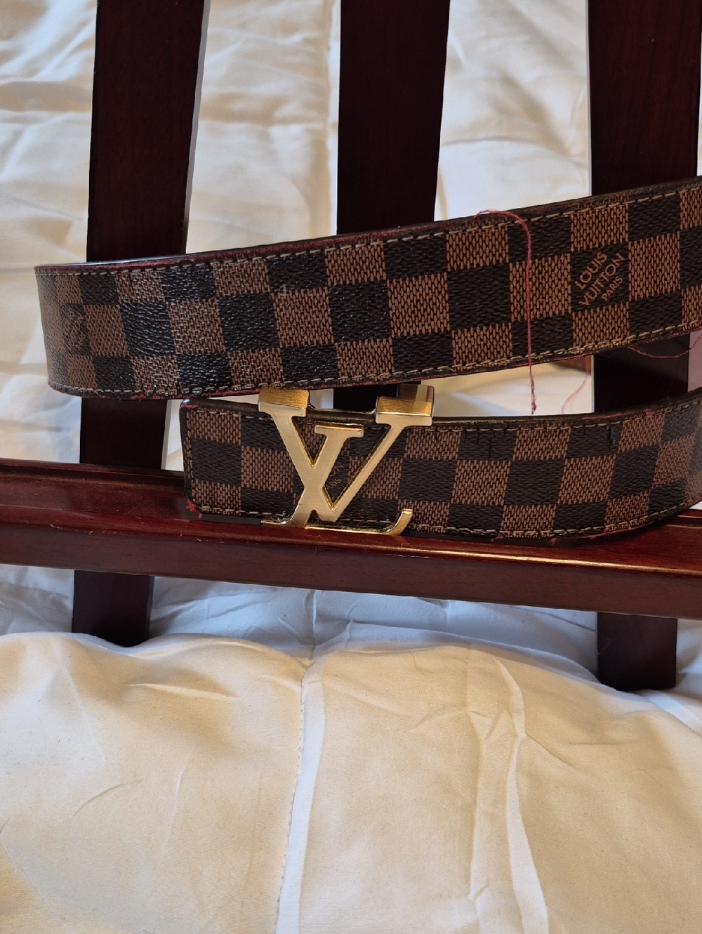 Louis Vuitton Brown Damier Belt with Gold LV Buckle Some Distress